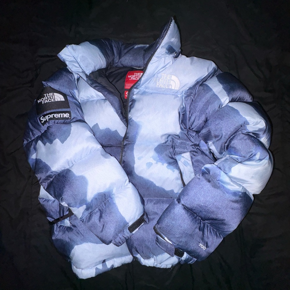 Supreme The North Face Bleached Denim Print Nuptse Jacket